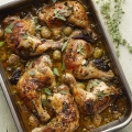 Roast chicken with olives, dates and capers